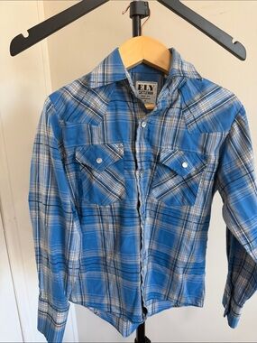 Ely Cattleman Blue Plaid Western Button-Up Shirt